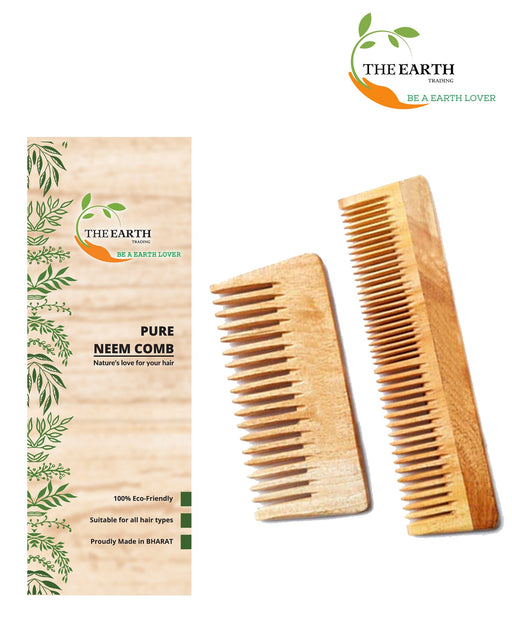 The Earth Trading Pure Kacchi Neem Wood Comb Pack Combo -02 (Pack of 2) Comb The Earth Trading 