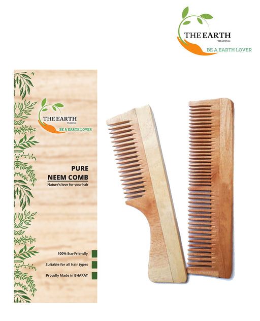 The Earth Trading Pure Kacchi Neem Wood Comb Pack Combo -03 (Pack of 2) Comb The Earth Trading 