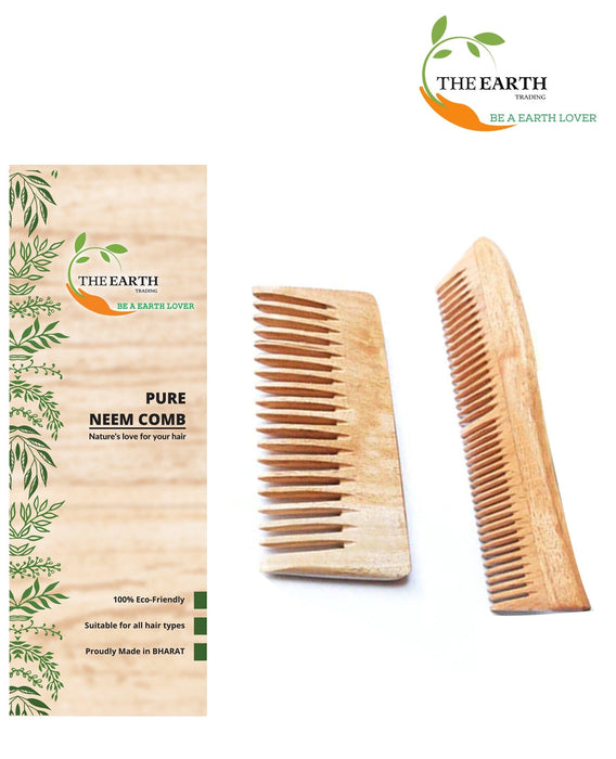 The Earth Trading Pure Kacchi Neem Wood Comb Pack Combo -04 (Pack of 2) Comb The Earth Trading 