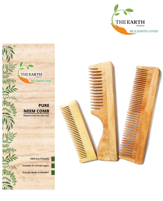 The Earth Trading Pure Kacchi Neem Wood Comb Pack Combo -05 (Pack of 3) Comb The Earth Trading 