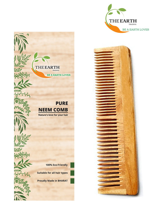 The Earth Trading Pure Kacchi Neem Wood Comb Regular Double Teeth Comb The Earth Trading 