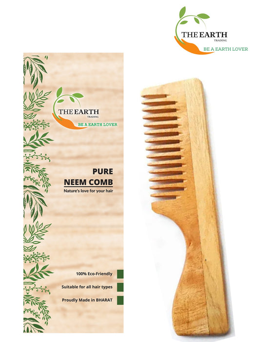 The Earth Trading Pure Kacchi Neem Wood Handle Comb Wide Comb The Earth Trading 