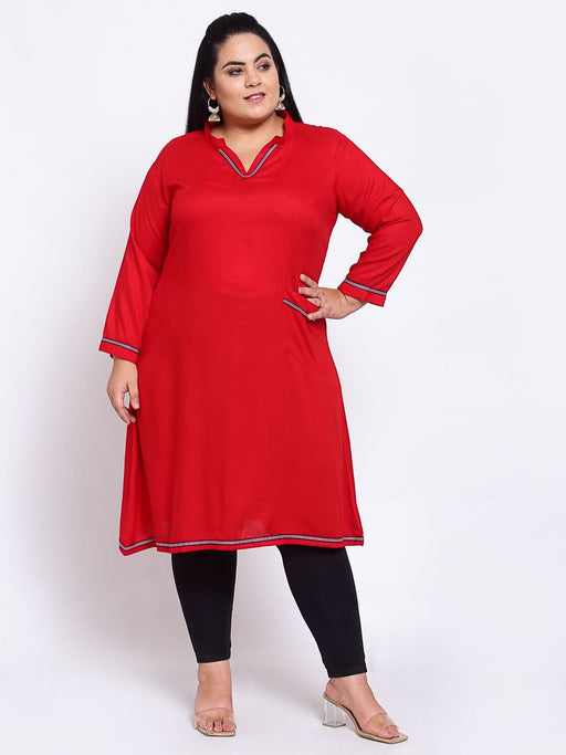 FAZZN Plus Size Rayon Red Colour Straight Kurti Dresses Fazzn 