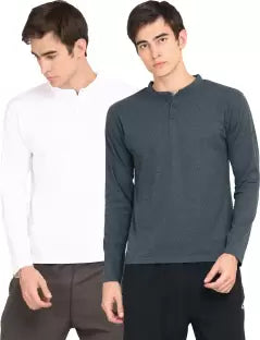 Ap'pulse Solid Men Mandarin Collar White, Dark Grey T-Shirt (Pack of 2) T SHIRT Sunrise Creations 