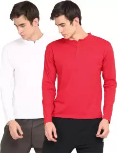 Ap'pulse Solid Men Mandarin Collar White, Red T-Shirt (Pack of 2) T SHIRT sandeep anand 