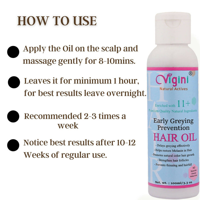 Vigini Early Zero Anti Greying Grey Prevention Hair Care Oil, Damage Repair Fall Loss Control Oil Hair Care Global Medicare Inc 
