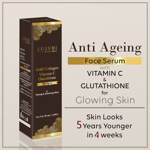 LUXURI Gold Collagen Vitamin C Anti Aging Serum, For Wrinkles & Dull Skin, Men & Women Both ; 50ml Face serum Zenvista Meditech Pvt. Ltd. 