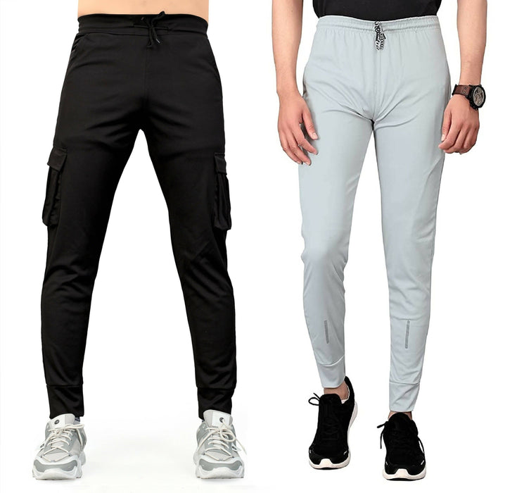 Pack of 2 Men Solid, Pocket Black, Light Grey Track Pants Track Pant Star Enterprise 