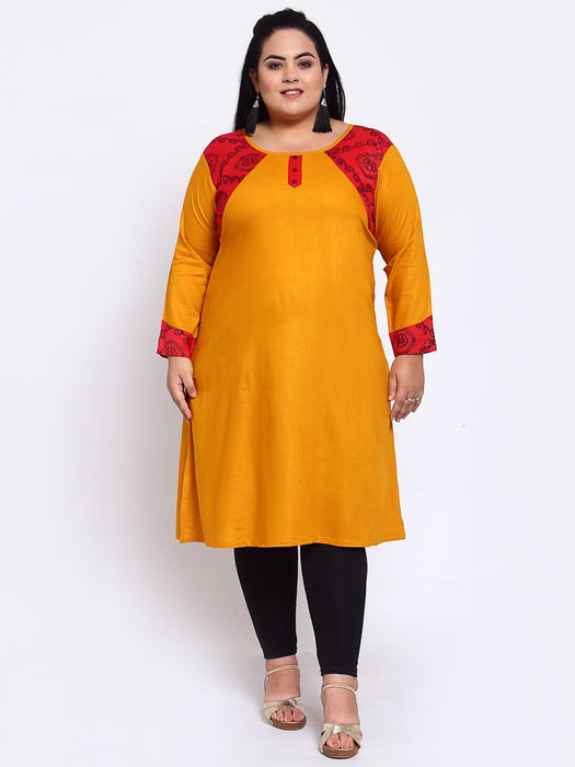 FAZZN Plus Size Rayon Yellow Colour Straight Kurti Dresses Fazzn 