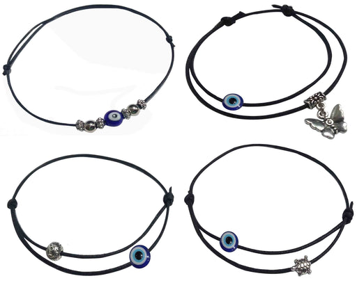 Gurjari Adjustable Black Thread Anklet with Acralic + Oxidised beads For Girls (Evile Eye set) (Evile Eye set) Apparel & Accessories Gujari Jewellers 