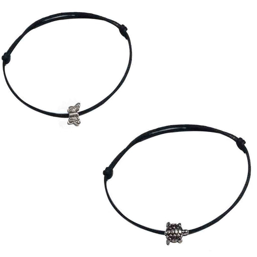 GURJARI JEWELLERS Adjustable Black Thread Anklet with BUTERFLY AND TURTOISE Oxidised Beads for Girls set of 2 Apparel & Accessories Gujari Jewellers 