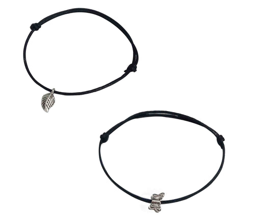 GURJARI JEWELLERS Women's Oxidized Anklet with Adjustable 'Leaf Butterflies' Hanging (Black Thread) Apparel & Accessories Gujari Jewellers 