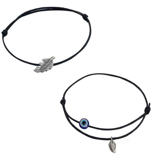 GURJARI JEWELLERS Adjustable Black Thread Anklet with Oxidised Hanging for Girls (Silver Leaf +Evileye)/nazariya anklet Apparel & Accessories Gujari Jewellers 