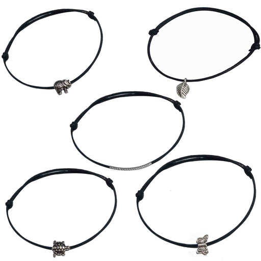 GURJARI JEWELLERS Adjustable Black Thread Anklet with Oxidised Beads for Girls Set of 5/nazariya anklet Apparel & Accessories Gujari Jewellers 