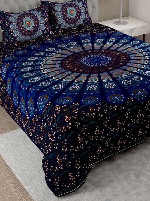UniqChoice Blue Color 100% Cotton Badmeri Printed King Size Bedsheet With 2 Pillow Cover(D-1007NBlue) MyUniqchoice 