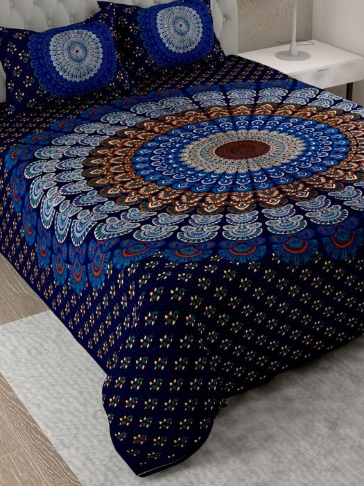 UniqChoice Blue Color 100% Cotton Badmeri Printed King Size Bedsheet With 2 Pillow Cover(D-1010NBlue) MyUniqchoice 