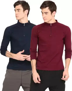 Ap'pulse Solid Men High Neck Blue, Maroon T-Shirt (Pack of 2) T-Shirt sandeep anand 