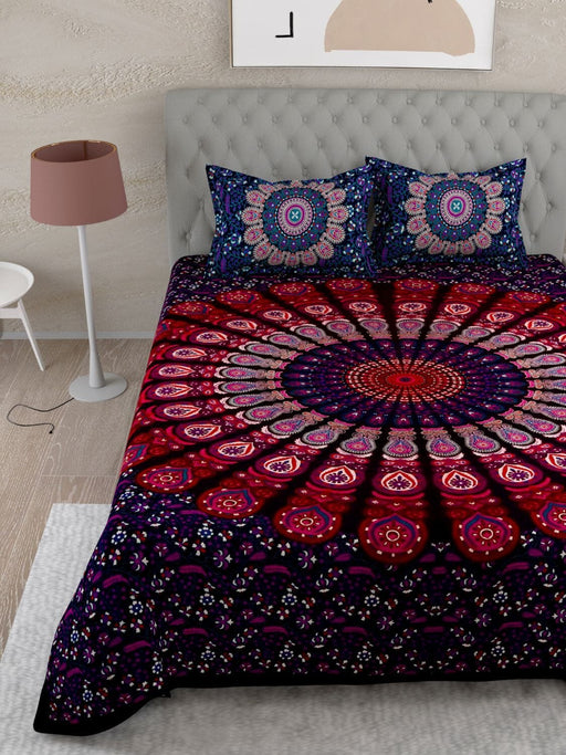 UniqChoice Purple Color 100% Cotton Badmeri Printed King Size Bedsheet With 2 Pillow Cover(D-1007NPurple) MyUniqchoice 
