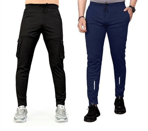 Pack of 2 Men Solid, Printed Black, Blue Track Pants track Pant Star Enterprise 
