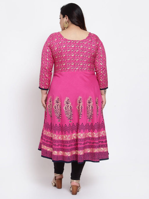 FAZZN Plus Size Rayon Pink Colour Anarkali Kurti Dresses Fazzn 