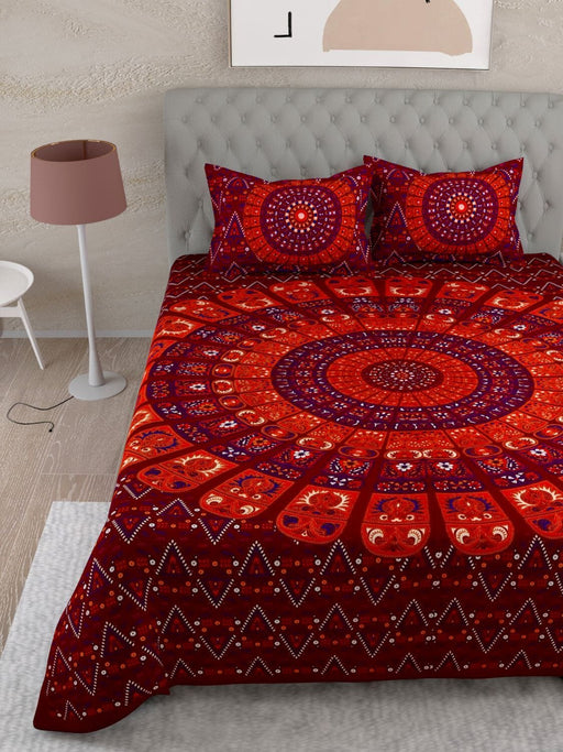UniqChoice Maroon Color 100% Cotton Badmeri Printed King Size Bedsheet With 2 Pillow Cover(D-1047NMaroon) MyUniqchoice 