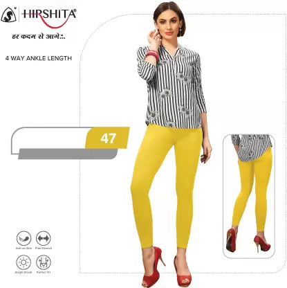 HIRSHITA Churidar Ethnic Wear Legging (Yellow, Solid) Apparel & Accessories Bhagia Textile 