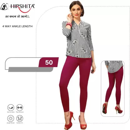 HIRSHITA Footed Ethnic Wear Legging (Red, Solid) Apparel & Accessories Bhagia Textile 