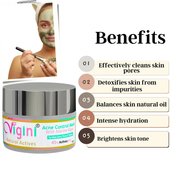 Vigini 45% Actives Anti Acne Clay Face Facial Pack Mask Men Women 50g | Pimple Blackheads Remover Health & Wellness Global Medicare Inc 