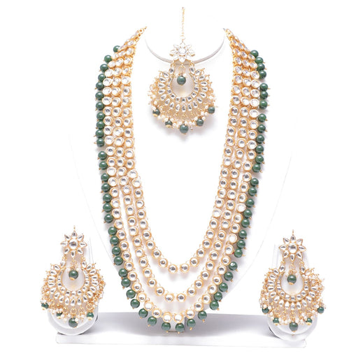 Green colour Long kundan necklace set for women Swarajshop 
