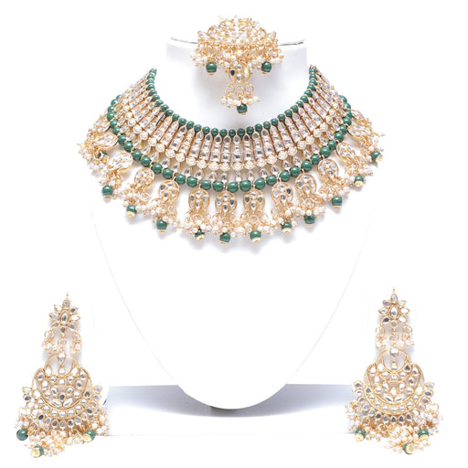 Green colour bridal kundan necklace jewellery set for women Swarajshop 