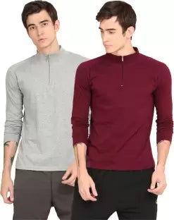 Ap'pulse Solid Men High Neck Grey, Maroon T-Shirt (Pack of 2) T-Shirt sandeep anand 