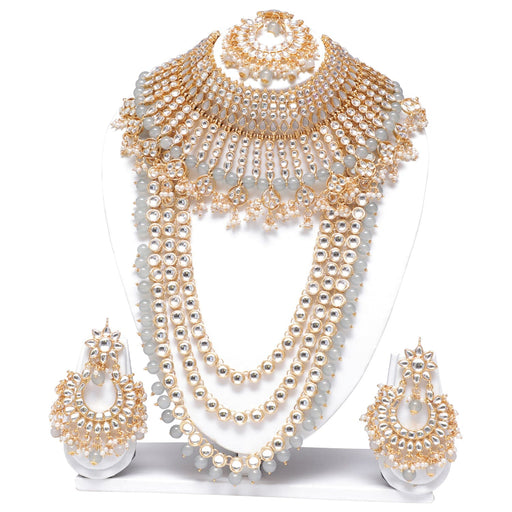 Grey colour bridal kundan necklace jewellery set for women Swarajshop 
