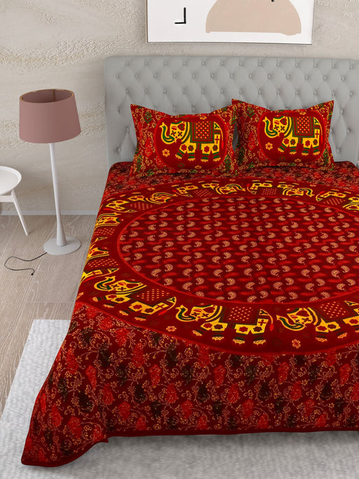 UniqChoice Brown Color 100% Cotton Badmeri Printed King Size Bedsheet With 2 Pillow Cover(D-2009NBrown) My Uniqchoice 
