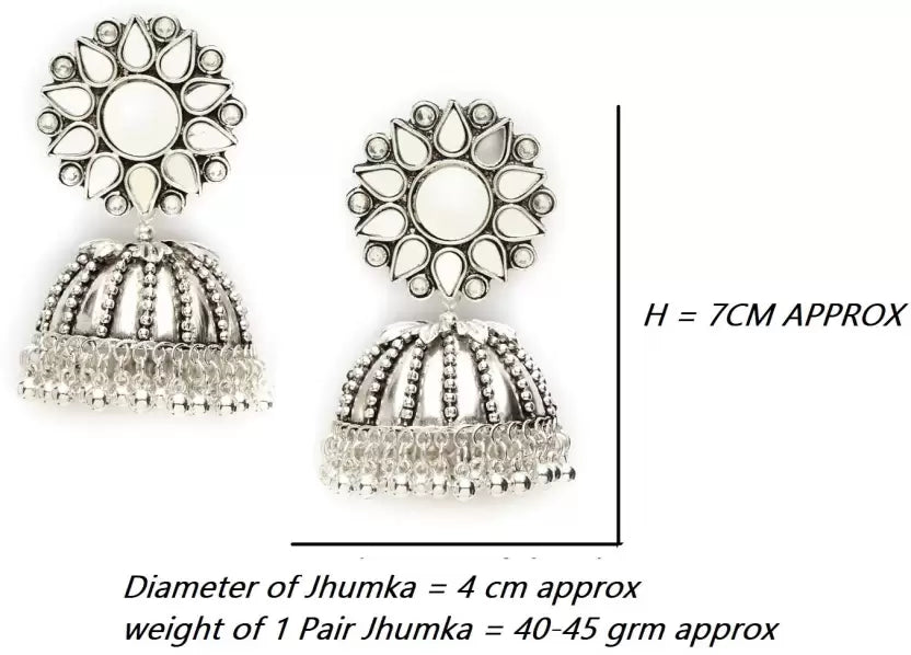 Nityakshi Women's oversized German Silver Statement Mirror Work Jhumka Earring Earrings Nityakshi Creations 