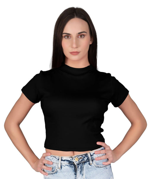 AD2CART A5051 Women's Basic Solid Turtle Neck Cap Sleeves Stretchable Ribbed Crop Top for Women Stylish Western crop top mohankumar1103@gmail.com 
