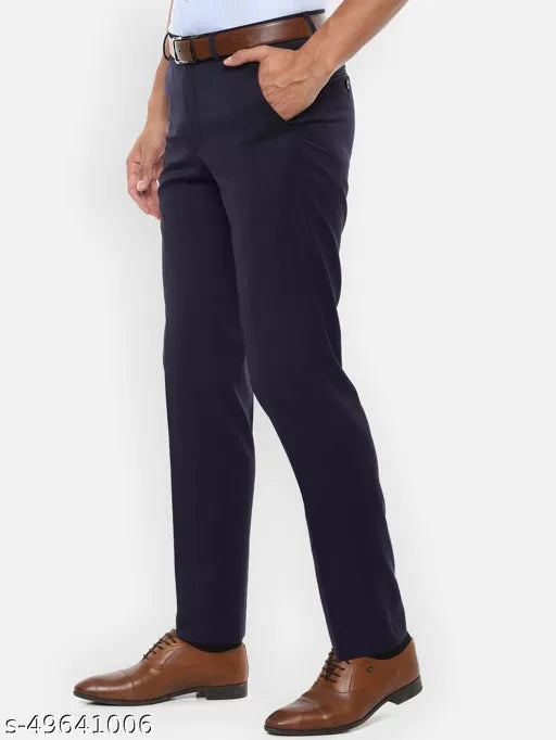Haul Chic's Navy-Blue Polyster Blend Formal Trouser Apparel & Accessories Haul Chic 