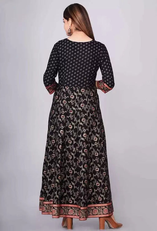 Women Printed Viscose Rayon Anarkali Kurta (Black) Gown Komal fashion L 