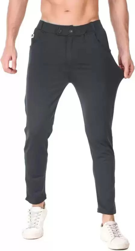 Regular Fit Men Grey Lycra Blend Trousers Clothing Vantar 