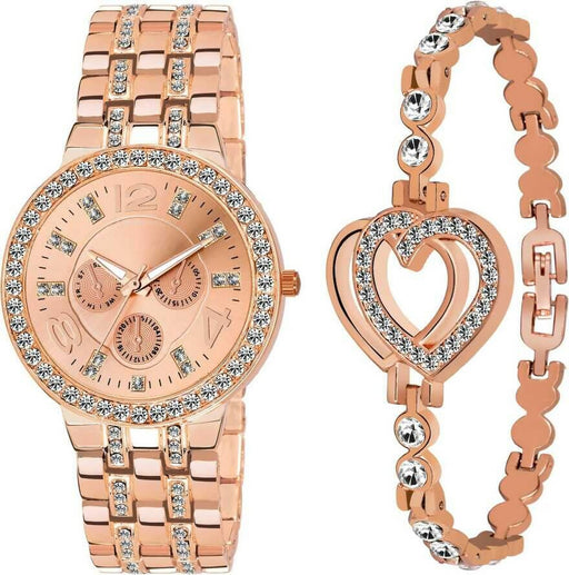 Women Copper Analog Watch With Diamond Bracelet Combo For Girls Watch Women Watch Star Enterprise 
