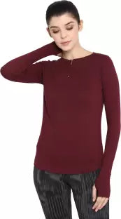 Ap'pulse Solid Women Round Neck Maroon T-Shirt t-shirt sandeep anand 