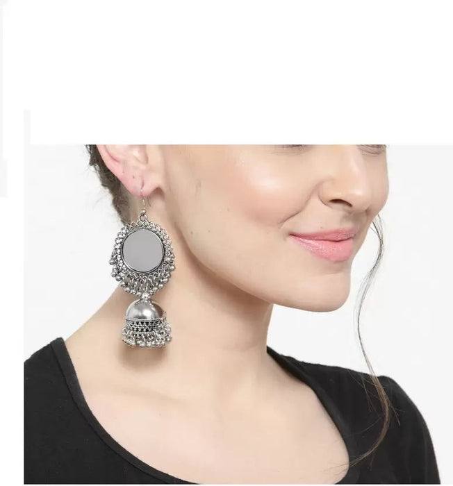 Nityakshi Women's Girl's Oxidized Silver Pearl Mirror Work Designer Earring Earrings Nityakshi Creations 