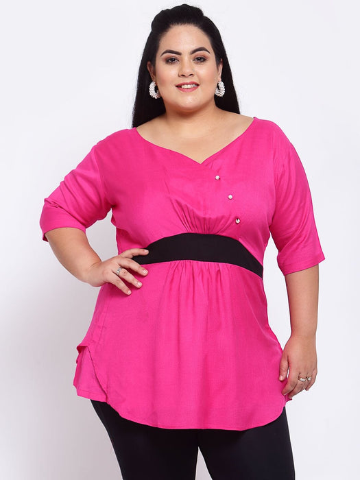 FAZZN Plus Size Rayon Pink Colour Tops Dresses Fazzn 
