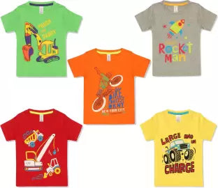 Ap'pulse Boys Graphic Print Pure Cotton T Shirt ( Pack of 5,Multicolor) T SHIRT sandeep anand 