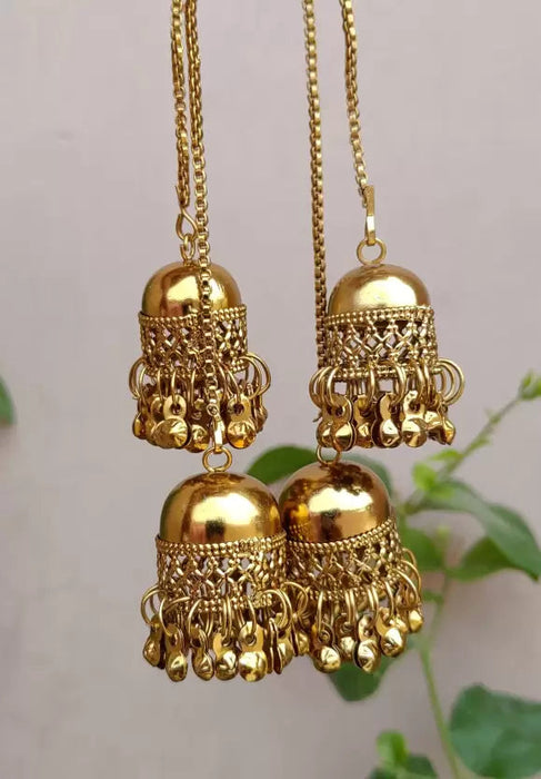 Adhisha Partywear Kashmiri Style Gold Plated Tassel Jhumki Earring set Brass Tassel Earring, Jhumki Earring Earrings Nityakshi Creations 