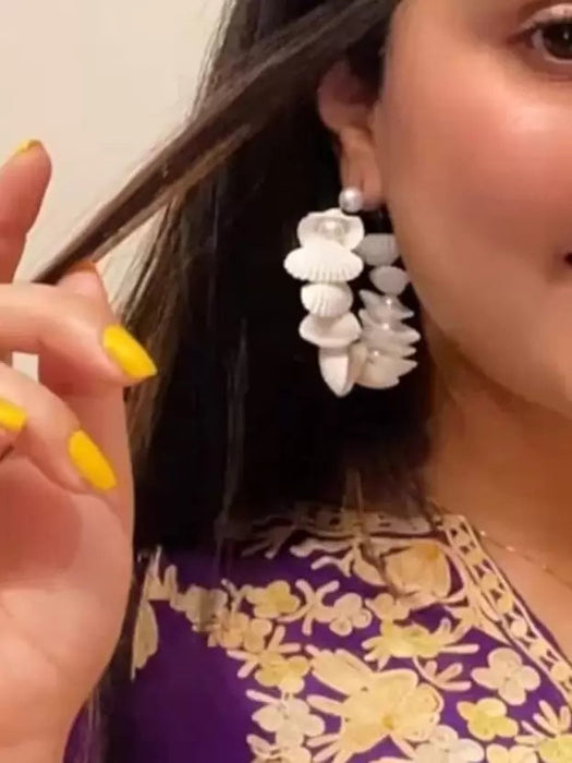 Yajat Partywear & Casual Wear Big Size Light Weight Designer Shell Hoop Earrings. Earrings Nityakshi Creations 