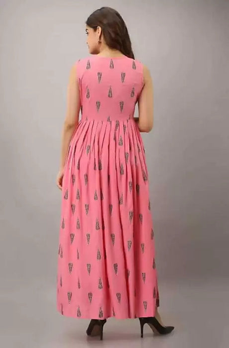 Printed Rayon Blend Stitched Flared/A-line Gown (Pink) Gown Komal fashion 
