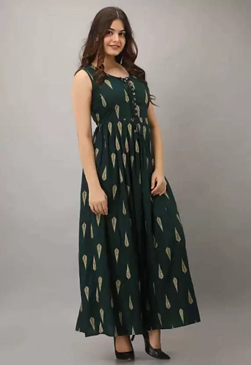 Printed Rayon Blend Stitched Flared/A-line Gown (Green) Gown Komal fashion 