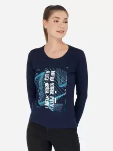 Ap'pulse Printed Women Round Neck Navy Blue T-Shirt t-shirt sandeep anand 