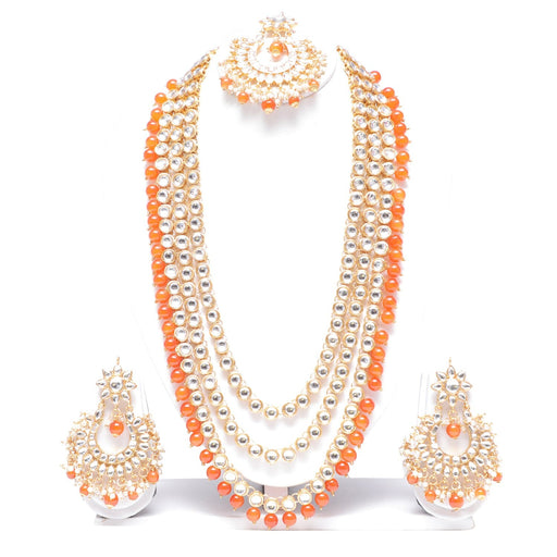 Orange colour long kundan necklace jewellery set for women Swarajshop 