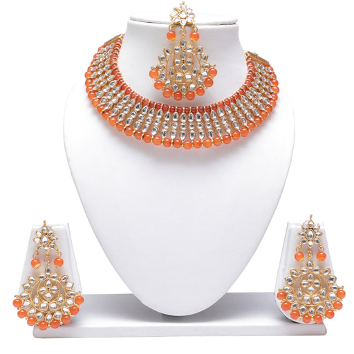 Orange colour choker kundan necklace set for women Swarajshop 